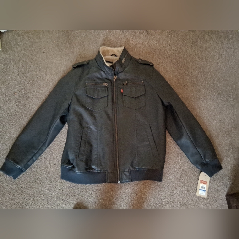 Men's Levi's Black Leather Coat XL New